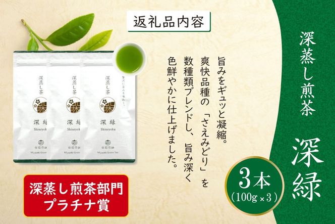 お茶 緑茶 深蒸し煎茶 深緑 100g×3本 [谷岩茶舗 宮崎県 日向市 452061606] セット 小分け 茶葉 プラチナ賞