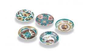 九谷焼 4.2号皿揃 古九谷風名品絵変わり（5枚セット） a01 焼き物 民芸品 工芸品 172111_CY3112