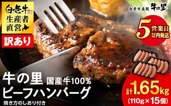 【5営業以内発送】★大容量！合計1.65kg！★訳あり・牛の里ビーフハンバーグ(110ｇ5枚入）×3  AG058
