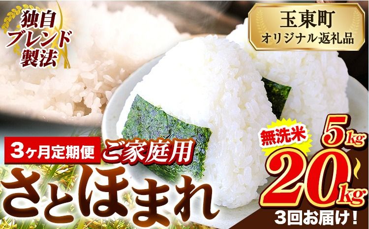 [3ヶ月定期便]熊本県産 さとほまれ 無洗米 ご家庭用 定期便 選べる 5kg 10kg 15kg 20kg [申込み翌月から発送]熊本県 玉名郡 玉東町 米 こめ コメ ブレンド米 送料無料---gkt_sthmltei_5kg_43500_mo3---