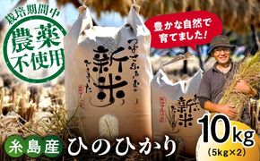 【令和6年産】糸島産 雷山 のふもと 栽培期間中 農薬不使用の米 10kg（5kg×2）ひのひかり ヒノヒカリ 糸島市 / ツバサファーム[ANI002]