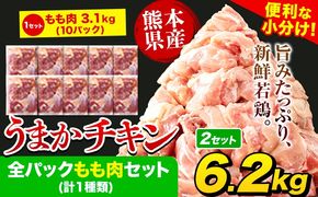 うまかチキン 全パックもも肉セット(計1種類) 合計6.2kg 3.1kg×2セット《3-7営業日以内に出荷予定(土日祝除く)》ふるさと納税 肉 とり とり肉 鳥もも肉 小分けバック 鳥 とりもも 冷凍 大容量 もも肉 数量限定 簡易包装---hkw_fumkmm_u_25500_6200g---