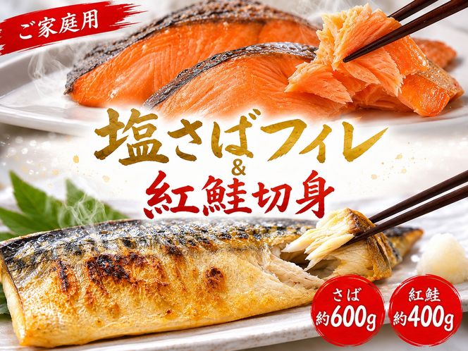 【ご家庭用訳あり】人気の塩さばフィレ＆紅鮭切身セット計1kg/ 和歌山 魚 さば 鮭【uot796C】