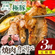 【定期便・産地直送・鮮度密封真空小分け】契約農場ですくすく育った宮崎極豚焼肉食べ比べコース 3回