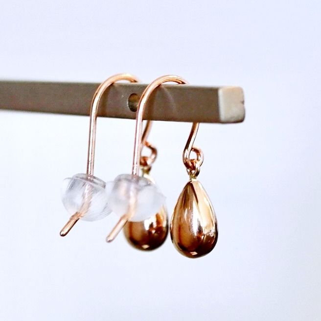 K18PG(18金) ローズゴールド 地金 雫 ピアス ティアドロップ ツユ形 フックタイプ シンプル 保証書付 KO-0067 242-028-c