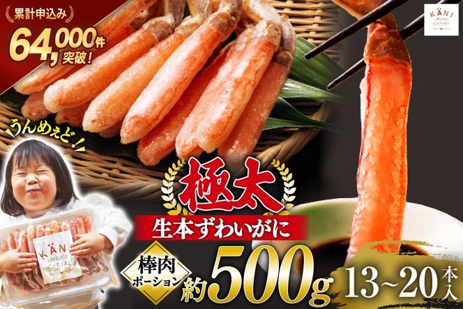 極太 生本ずわいがに 棒肉ポーション 約500g 13本〜20本入り 殻剥き不要 ! 脚肉のみ ! [カネダイ 宮城県 気仙沼市 20564334] 蟹 かに カニ ずわいがに ズワイガニ ずわい蟹 ズワイ蟹 カニ脚 蟹脚 カニ棒肉