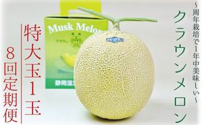 【8ヶ月定期便】クラウンメロン（白等級）特大玉　1玉入 　果物 フルーツ デザート メロン マスクメロン 青肉 高級 ギフト 贈り物 静岡県産 袋井市