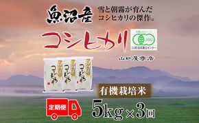 定期便 全3回 有機栽培米 魚沼産コシヒカリ 5kg お米 コメ 