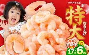 G5435 むきえび 定期便 1.7kg×6回 特大5Lサイズ【下処理不要 小分け 850g×2P 訳あり サイズ不揃い バナメイエビ バラ凍結】