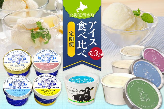 【3回定期便】アイス食べ比べ定期便 北海道物産展で大人気 自分へのご褒美 食後のデザート ノンホモ牛乳 グラスフェッドミルク ブラウンスイス牛のミルク _S999-0007