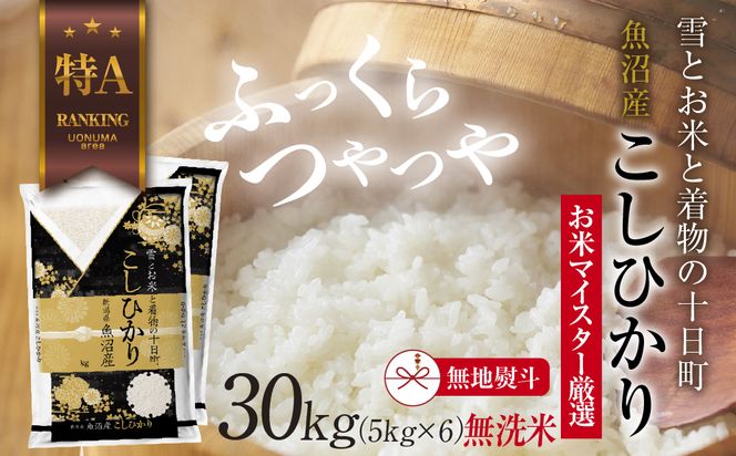 【無地熨斗】｜無洗米｜ 魚沼産 コシヒカリ 5kg ×6袋 計30kg お米 こしひかり 新潟 （お米の美味しい炊き方ガイド付き） 精米 ご飯 ブランド米 銘柄米 