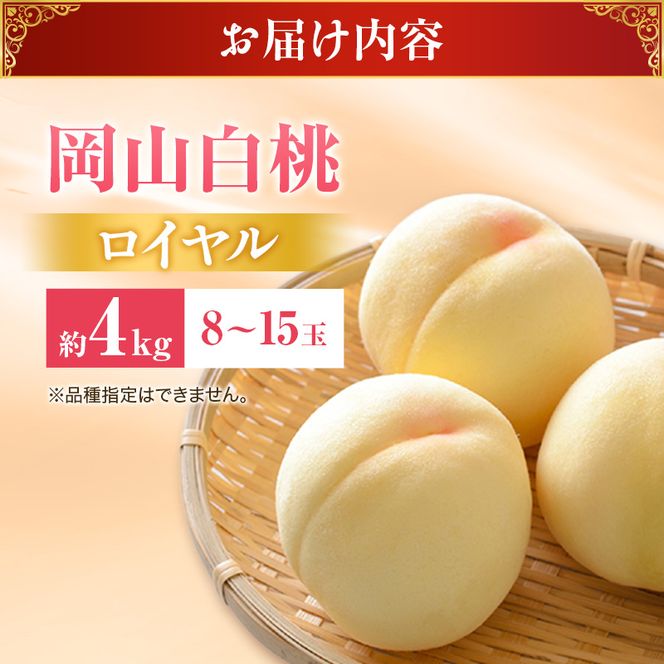 【2026年先行受付】 白桃 特秀 ロイヤル 大玉 約4kg(8～15玉) 岡山県産 桃 もも モモ 御中元 ギフト 御礼 プレゼント 御礼 御祝 御供 果物 くだもの フルーツ