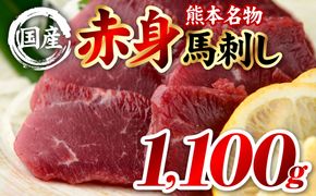 国産 熊本肥育 赤身 馬刺し 合計1100g （100g×11パック） 馬肉 刺し身 刺身 新鮮 ヘルシー おつまみ 晩酌 贈り物 真空パック ブロック 冷凍 熊本県 八代市