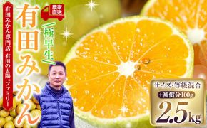 有田みかん専門店 有田の太陽®ファミリー 極早生 有田みかん 2.5kg＋補償分100g 山採れ・サイズ・等級 混合 FH01