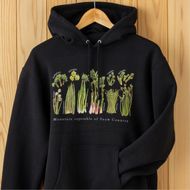 世界で唯一!着る山菜!!【山菜図鑑パーカー・黒】裏起毛 トレーナー ファッション メンズ レディース 洋服 新潟 