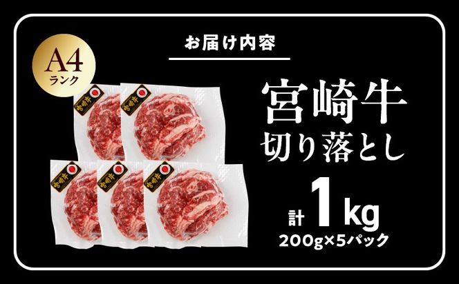 生産農家応援! 宮崎牛切り落とし1kg≪スキンパック包装でお届け!≫_14-2601_ (都城市) 牛肉 切り落とし 宮崎牛 和牛 国産 モモ肉 小分け 200g×5P 牛肉 肉 牛丼 炒めもの カレー 肉じゃが