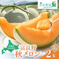 【2026年9月下旬～発送】ふらの 赤肉 秋メロン 2玉 計3.2kg以上 [高見農園] メロン フルーツ 果物 新鮮 甘い 贈り物 ギフト 秋 北海道 富良野市