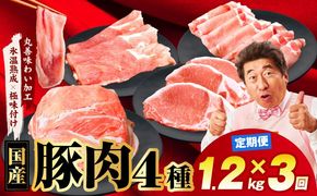 mrzZ001 【定期便】国産 豚肉 4種 総量 1.2kg×3回【氷温熟成×極味付け 300g×4P 小分け ぶたにく 普段使い 野菜炒め】