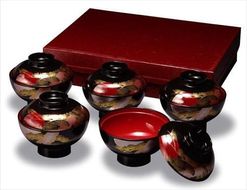 吸物椀 黒内朱 日の出松 ５客入 ［YG482］ 303446_CC480