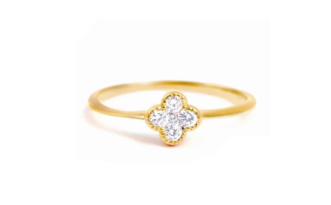 クローバーダイヤモンドリング　0.15CT　R3989DI-Y　イエローゴールド【サイズ：5号～18号（0.5号刻み対応可）】  ダイヤ 指輪 リング YG ジュエリー 贈り物 ギフト プレゼント