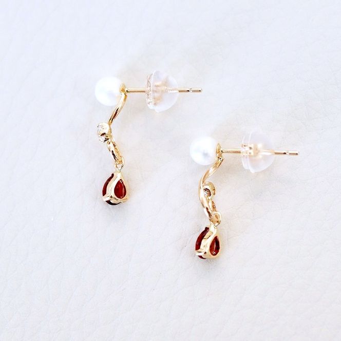 K10YG(10金) イエローゴールド ガーネット パール ピアス 揺れる 保証書付 2066 242-051-b