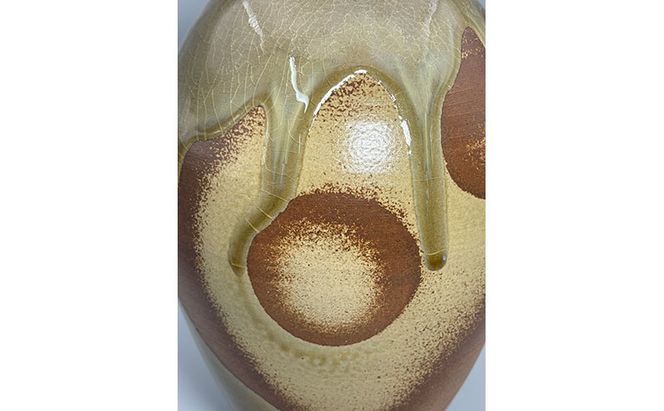 虫明焼 灰釉火円文壺(黒井千左 作) 工芸品 インテリア 雑貨 日用品