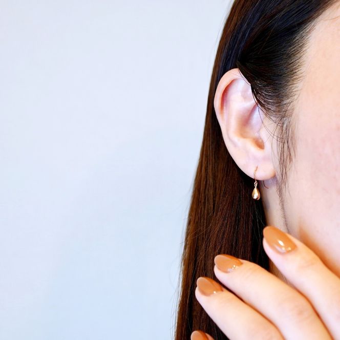 K18PG(18金) ローズゴールド 地金 雫 ピアス ティアドロップ ツユ形 フックタイプ シンプル 保証書付 KO-0067 242-028-c