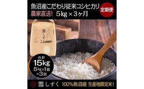【令和7年産】定期便！魚沼産こだわり従来コシヒカリ【合計15kg】毎月5kg×3回 ブランド米 銘柄米 白米 精米 ご飯 おにぎり お弁当 