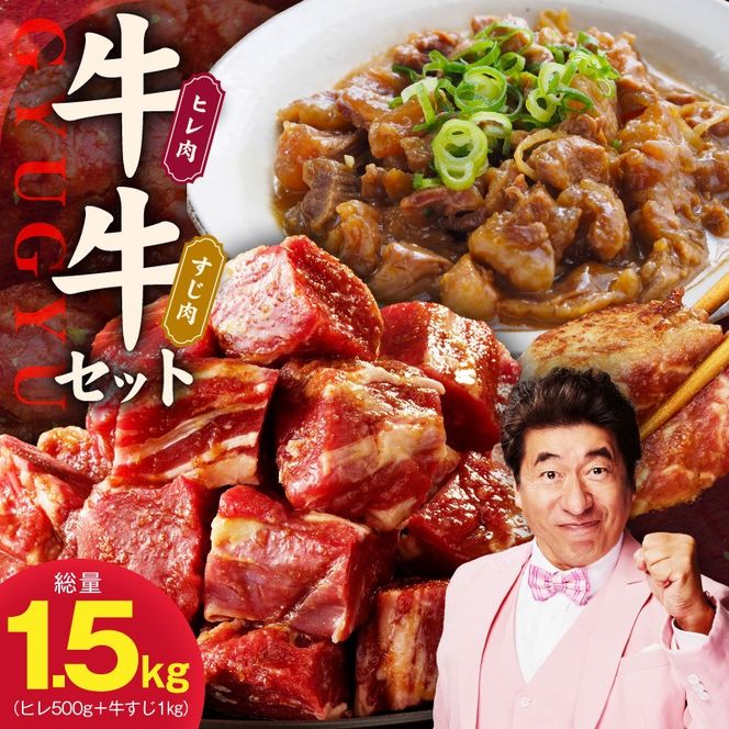 mrz0379 【氷温熟成×特製ダレ】牛ヒレ 500g＋牛すじ肉 1kg 総量1.5kg【味付き 訳あり サイズ不揃い 小分け 冷凍 SDGs フードロス カレー 煮込みに】