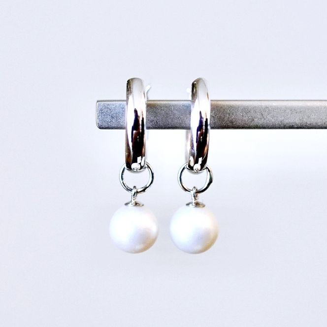 Pt900 プラチナ 2WAY ピアス 地金 真珠 パール フープピアス (直径10mm) 保証書付 SMK-5249 SWAD098-ppt