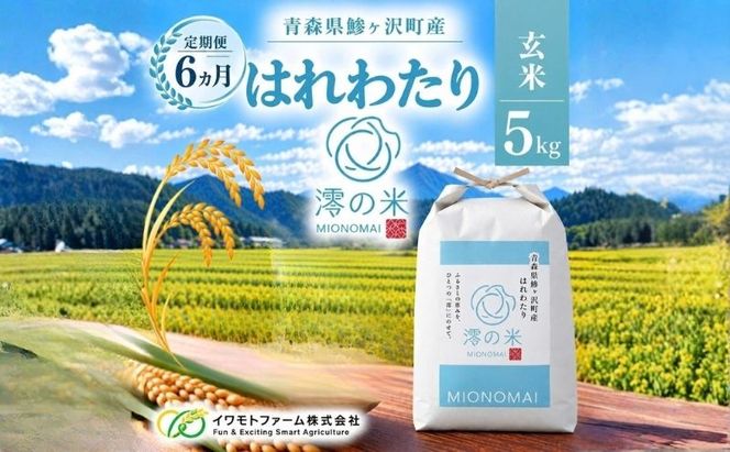 【6回定期便】米 5kg 玄米 はれわたり イワモトファーム 青森県産 令和8年産 6ヶ月 定期便 新米 健康 栄養 食物繊維 ブランド米 直送 農家直送 お取り寄せ