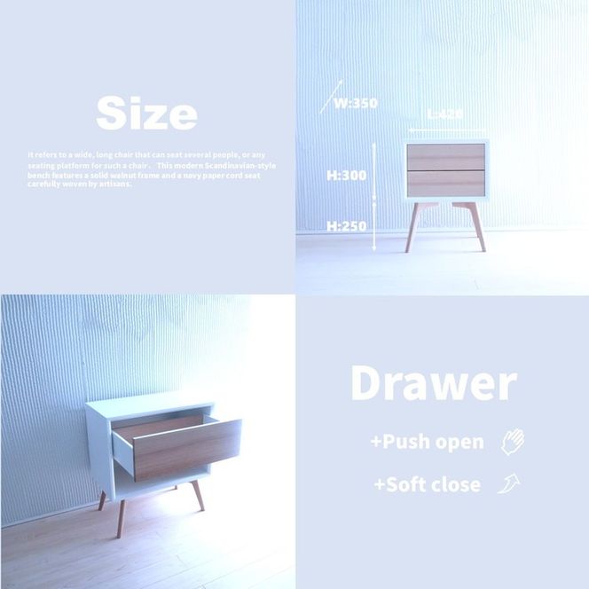 木製 サイドボード キャビネット ナイトテーブル (天然木 タモ) ホワイト BOX:S/LEG:M/2段