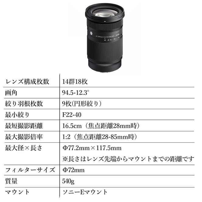 SIGMA 20-200mm F3.5-6.3 DG | Contemporary【ソニーＥマウント】