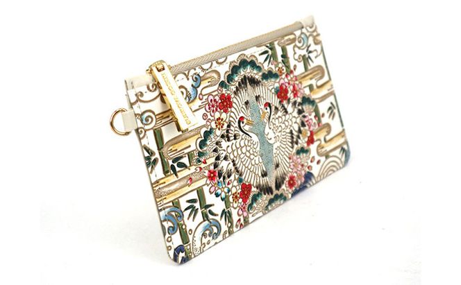 【文庫屋大関】すっきりカードケース　むかい鶴【皮革工芸品】 ファッション小物 雑貨 フラグメントケース 小銭入れ付き 収納 スマート 日本製 鳥 つる ツル 