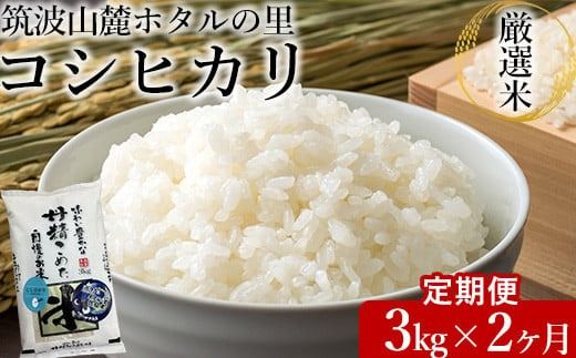 【先行予約】【定期便 2ヶ月】令和6年産 筑波山麓ホタルの里厳選米コシヒカリ3kg　透き通った大粒米　※離島への配送不可　※2024年9月下旬～2025年8月上旬頃より順次発送予定