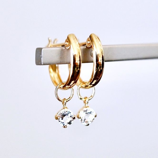 K18(18金) イエローゴールド 2WAY ピアス 地金 ホワイトトパーズ フープピアス(直径10mm) 保証書付 SMK-5249 SWAD099-wtp