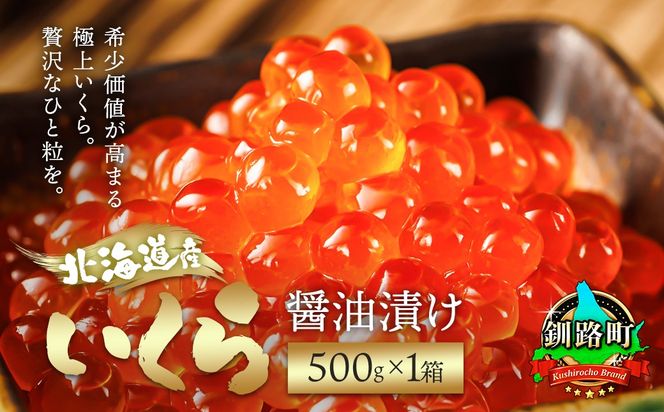 北海道産 いくら醤油漬け 500g ×1箱  配送日時指定可 ｜国産 いくら いくら醤油漬 イクラ ikura 天然 鮭 サーモン 鮭卵 鮭いくら 冷凍 笹谷商店 直営 釧之助本店 配送時期が選べる 配送 指定 配送日 選べる 北海道 釧路町 釧路超 特産品　121-1928-02-146