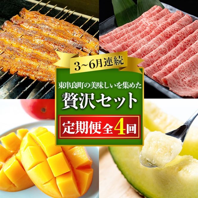 【1906103b】東串良町の美味しい！を贅沢に集めた4回定期便(3・4・5・6月) うなぎ 高級 ウナギ 鰻 国産 蒲焼 蒲焼き たれ 肉 牛肉 ロース しゃぶしゃぶ すき焼き マンゴー メロン アールスメロン 鹿児島 ふるさと【東串良町】