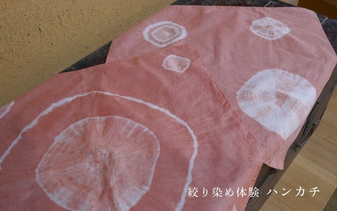 勝山 綿ハンカチ 絞り染め体験 ２名様分 / 真庭 勝山 草木染 染物 体験 チケット 草木染め 自然 自然素材 【hnkk003-01】