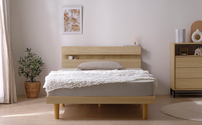 すのこベッド ナチュラル ベッド SNBS-SD アイリスオーヤマ セミダブル すのこ ベッド スノコ ベッドフレーム ヘッドボード 収納 棚 コンセント付き インテリア 寝室 