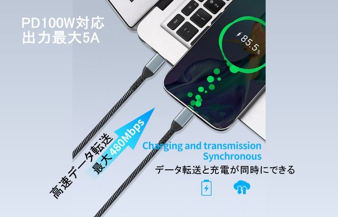 005A775 充電ケーブル スマホ ノートPC タブレット等に対応 Type C to C 充電