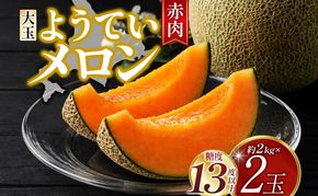北海道 赤肉メロン 大玉 約2kg 2玉 メロン 赤肉 果物 フルーツ 甘い 完熟 スイーツ デザート 産直 国産 贈答品 お祝いギフト羊蹄山 JAようてい