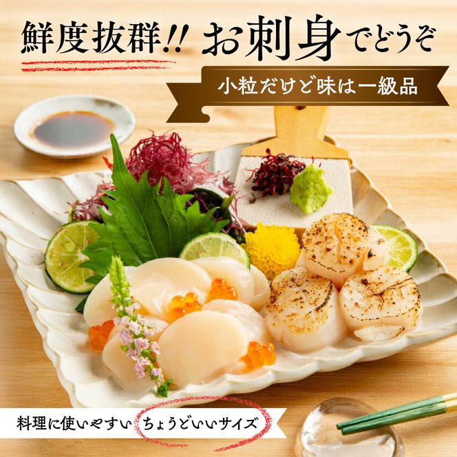8-25 【訳あり】北海道オホーツク産ホタテ貝柱(生食用)小粒大入 300g ｜ サイズ不揃い ワケアリ 訳あり ほたて ホタテ 帆立 貝柱 玉冷