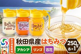 秋田県産はちみつ（アカシア・リンゴ・百花）250g×各1本 化粧箱入り 詰め合わせセット 田沢湖養蜂場|02_tyj-340301