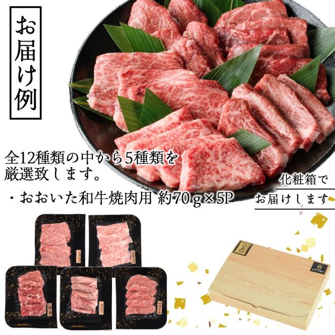 ＜訳あり＞おおいた和牛 お試し 食べ比べ 焼肉 5種 セット (合計350g・70g×5種) 小分け 焼肉 国産 牛肉 肉 低温熟成 A4 和牛 ブランド牛 BBQ 冷凍 大分県 佐伯市【DH251】【(株)ネクサ】