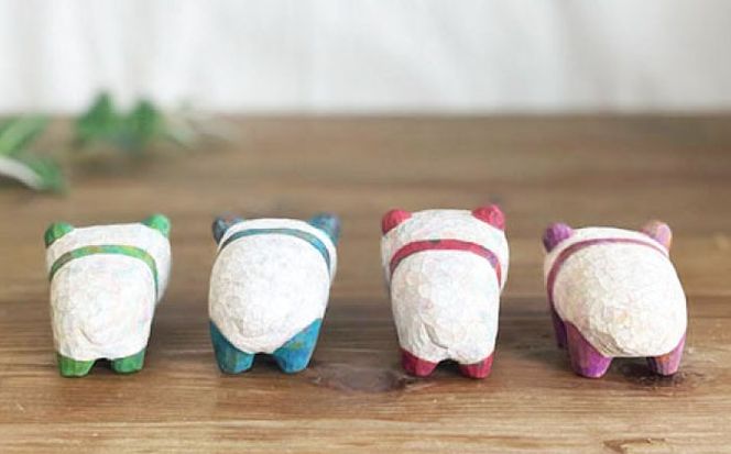 癒やし戦隊パンダレンジャー 1点 オブジェ 木彫りの置物 糸島市 / しろくも工房【いとしまごころ】[AEO009]