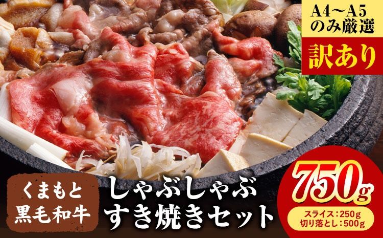 訳あり [A4〜A5]くまもと 黒毛和牛 しゃぶしゃぶ すき焼き 750g セット[30日以内に出荷予定(土日祝除く)]熊本県 大津町 黒毛和牛 肉 お肉 和牛 A5 A4 小分け MEAT PLUS---so_fmpkkssy_30d_25_13000_750g---