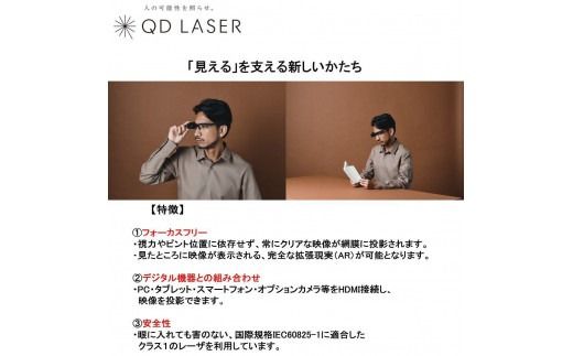 QDレーザ　網膜投影ヘッドマウントディスプレイ　RETISSA Display II（レティッサ　ディスプレイ 2）3点セット　【RETISSA Display II / RD2CAM / 軽量化フレーム】
