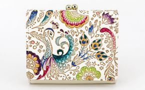 【文庫屋大関】三つ折りミニ財布　孔雀【皮革工芸品】 ファッション 小物 民芸品 お札 カード 小銭 手のひらサイズ コンパクト 大人かわいい 牛革 手作り 国産 