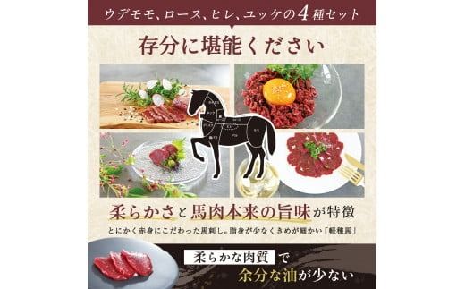 純国産甲州馬刺し CRAZYHORSE　やわらか赤身　生産者おまかせ部位４種セット約1200g(約1.2kg) / 国産 国産肉 馬刺 馬刺し 馬肉 赤身 赤身肉 刺身 肉 にく ユッケ 桜ユッケ ヘルシー 人気 冷凍 真空パック 父の日 